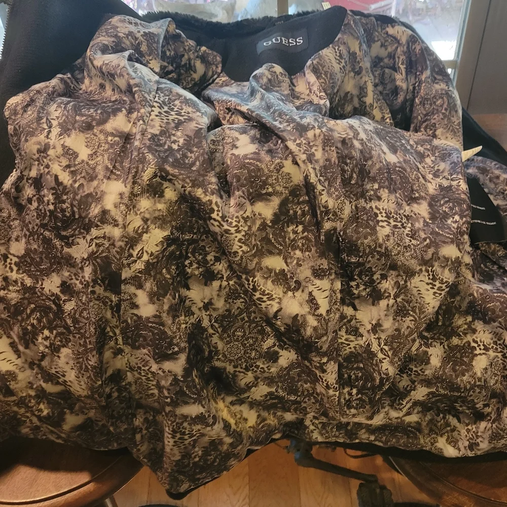 Guess Wool Blend Pea Coat Faux Fur Collar Leather Belt Studded Black Small #613 - Picture 9 of 14